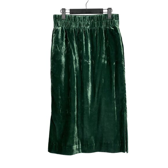 J.Crew Velvet Gwyneth Pleated Pullon Midi Lined Skirt Side Slits Pockets S Green - Picture 1 of 16